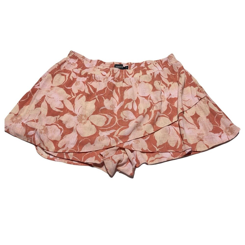 Torrid Shorts Skort Skirt Size 2 2X Baja Pink Floral Layered Crinkle Gauze Beach